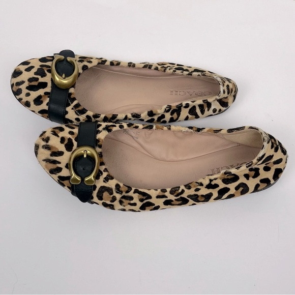 Coach Stanton Ballet leopard calf hair foldable flats, size 10. - Picture 1 of 10